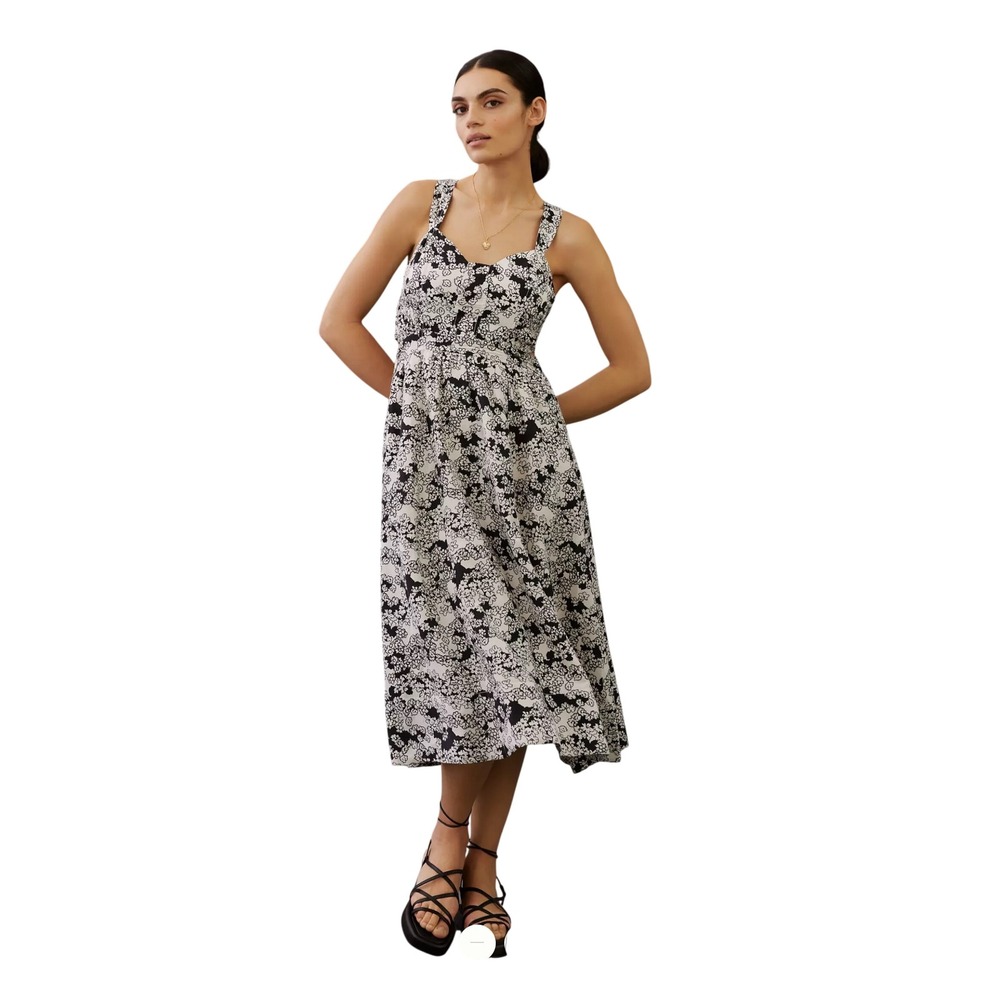 Anthropologie Cottagecore Floral Midi Dress Cross Back Cutout Linen Blend S